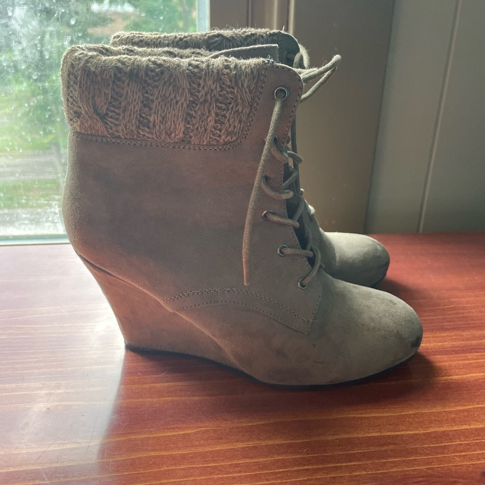 Wedge heel boots. Tan, size 8 1/2 from Charlotte Russe.